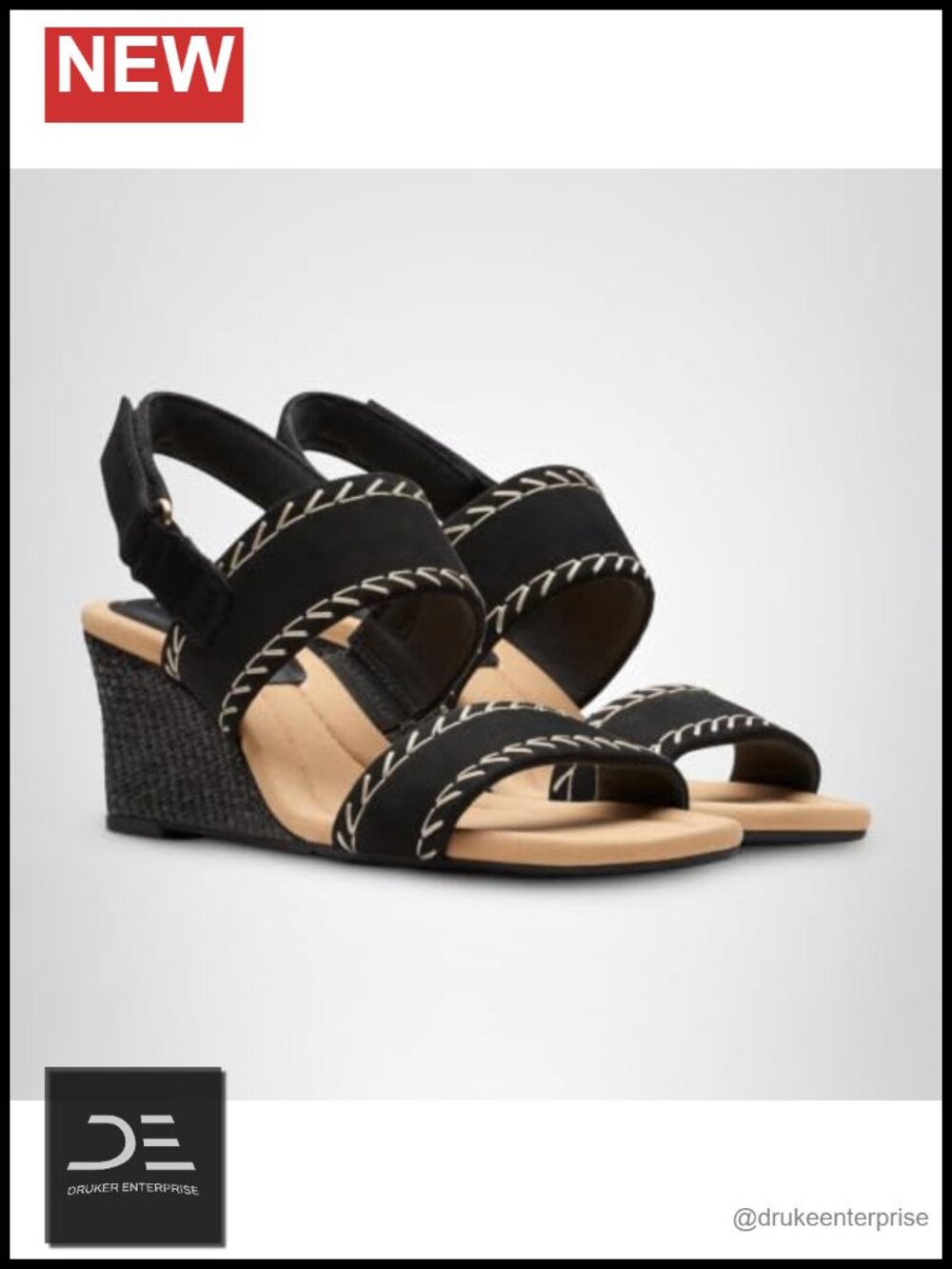 Clarks Black Nubuck Open Toe Wedge Sandals with Bow Slingback
